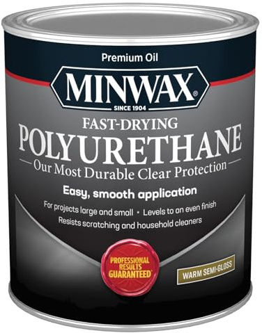 Minwax Fast Drying Polyurethane Protective Wood Finish, Clear Semi-Gloss, 1 Quart