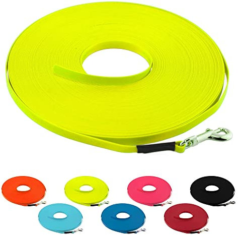 LENNIE Ultraleichte BioThane Schleppleine für Hunde bis 5kg, 10m lang, ohne Handschlaufe, Neon-Gelb, genäht, 9 mm