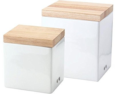 Continenta 2er Set Vorratsdosen für Zwiebeln und Knoblauch, mit Holzdeckel, seitl. Belüftung, 14 x 12 x 15,5 cm und 18 x 15,5 x 20,5 cm, Set by Danto®
