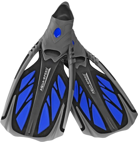 Aqua Speed Inox Pinne da Snorkeling | Pinne Nuoto | Light Diving Pinne per Le Vacanze | Pinne Pool | Piede Pieno Pinne | Grigio/Blu | Taglia: 36/37