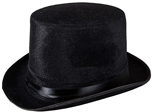 HENBRANDT Adult Black Velour Top Hat - Victorian Steampunk Magician Ringmaster Fancy Dress Costume Accessory for Men Women Halloween Cabaret Cosplay