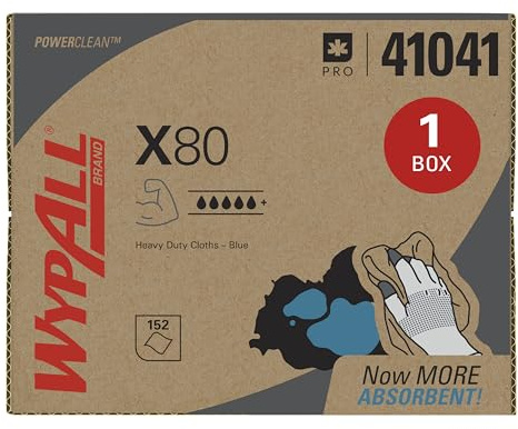 WypAll PowerClean X80 Cloths Heavy Duty Wipes (41041), Brag Box, Extended Use Towels, Blue (1 Pack of 152 Sheets, 152 Sheet Total)