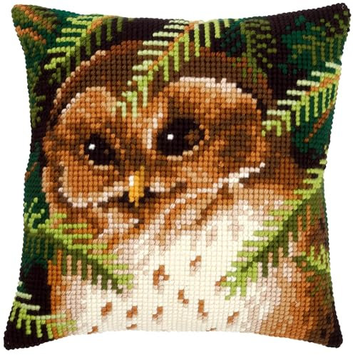 VERVACO Kreuzstich Stickpackungen Kissen Stickerei Set Anfänger Vorgedruckt Eule DIY Set Kreativ Set Für Erwachsene Dekoratives Kissen ca. 40 x 40 cm Bastelset Handwerker Haus Dekoration