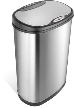 Ninestars 13 Gallon Oval Automatic Trash Can, 50L Touchless Motion Sensor Kitchen Garbage Can with Odor-Sealing Lid, Silver Stainless Steel