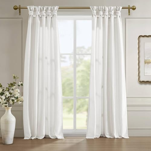 Madison Park Emilia Faux Silk Single Curtain with Privacy Lining, DIY Twist Tab Top, Room Darkening Window Drape for Living Room, Bedroom and Dorm, 108L x 50W, White