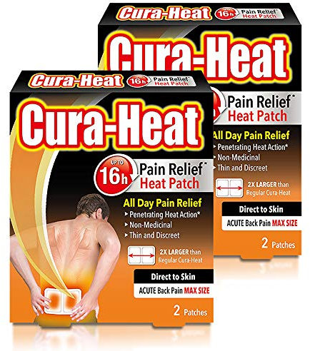 Cura-Heat Back Pain MAX Size Direct-to-Skin 2 Patches, Pack of 2 (4 Patches)