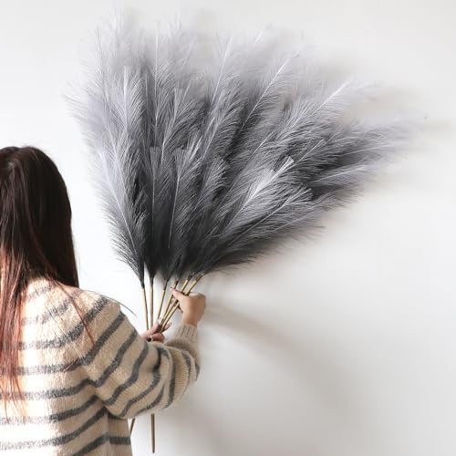 Decorazione Pampas Secca Grande 6 Pcs 113cm Grigio Pampas Erba Simulata Pampas Erba Pampa Artificiali Fiori per Soggiorno, Casa, Pavimento, Vaso, Decorazione Boemia