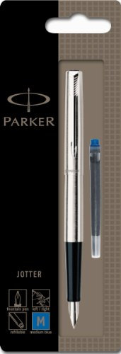 Parker Jotter Stainless Steel Chrome Trim Fountain Pen Medium Nib (Blister Pack)