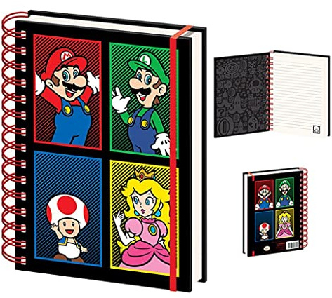 Grindstore Super Mario Notizbuch, 4 Farben, A5, Notizbuch und Notizblöcke, A5, offizielles Nintendo Merchandise