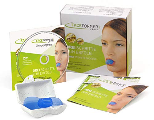FaceFormer ONE blue mit Übungsprogramm auf DVD • Trainings-App kostenlos • Ursächlich wirksam bei Schnarchen, Schlaf-Apnoe, Schlafstörungen, CMD, Zähneknirschen, Schmerzen an Kiefer und Nacken • Original Dr. Berndsen