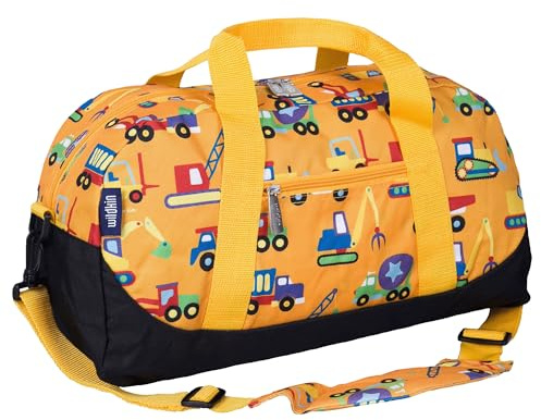 Wildkin Kids Overnighter Duffel Bag – Carry-On Size, Ideal for School & Sleepovers – Under Construction