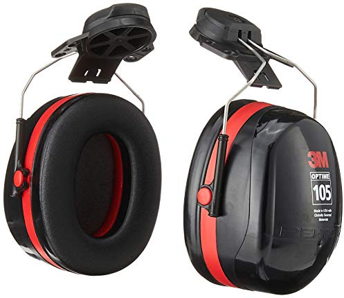 3M H10P3E Peltor Optime 105 Helmet Attachable Earmuff, Ear Protectors, Hearing Protection, NRR 27 dB, Black, Large