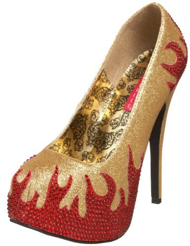 Pleaser Women's Teeze-27 Platform Pump, Gold Mini Glitter/Red Rhinestones, 6 UK