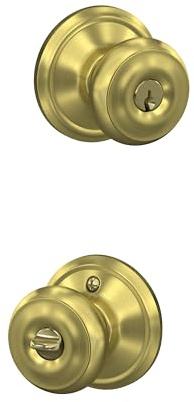 SCHLAGE Georgian Keyed Entry Door Knob, Interior/Exterior, Satin Brass