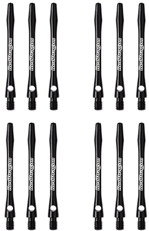 RED DRAGON Laser Etched Aluminium Medium Black Dart Shafts (4 Sets per Pack)