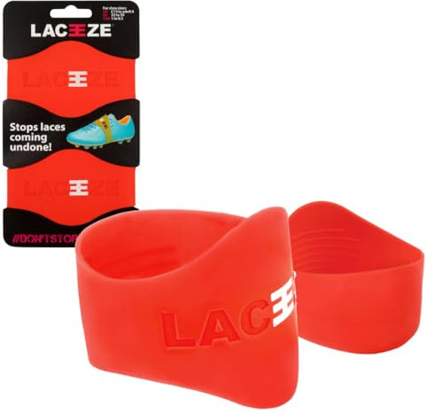 LACEEZE Original Bands – As Seen on Dragons' Den – Ribbed Technology – Secure Laces, Prevents Unraveling, Fits Shoe Size C13 – UK 6.5, Red, Ideal for Sports Shoes, Football, Rugby