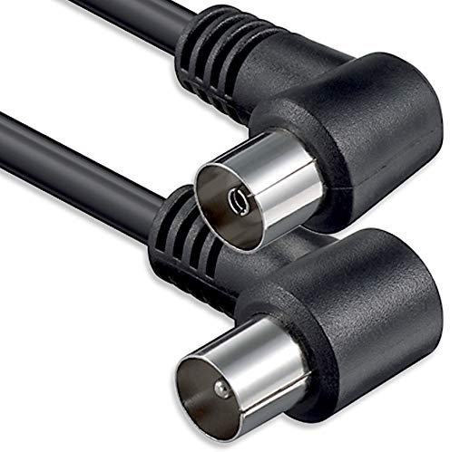 1aTTack Câble coaxial/antenne/Satellite Connecteur F Coaxial mâle vers coaxial Femelle 1,5 m - Câble coaxial mâle/Femelle - Connecteurs coudés -Noir - 75 DB