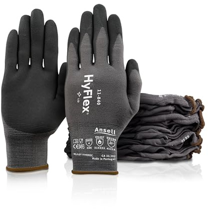 Ansell HyFlex 11-840, Guantes de Trabajo Profesionales, Recubrimiento de Nitrilo Resistente a la Abrasión, Guantes Negros Industriales, Guantes Mecanico, Guantes Nitrilo Talla 2XL, Caja de 12 Pares