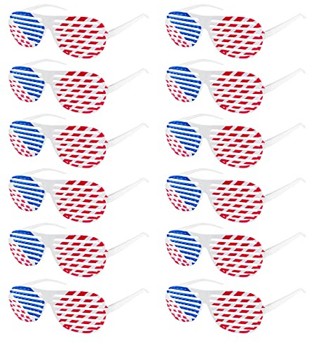 American Flag USA Patriotic Design Plastic Shutter Glasses Shades Sunglasses Eyewear for Party Props, Decoration (12 Pairs)