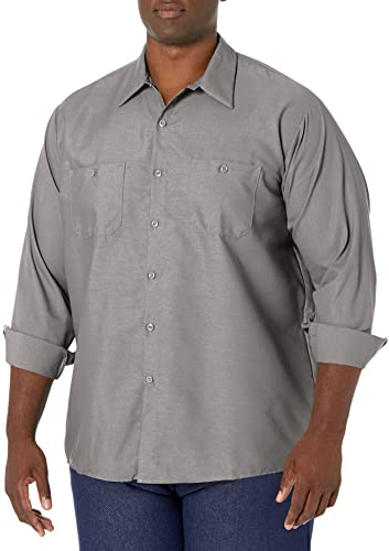 Red Kap Men's Industrial Work Shirt, Regular Fit, Long Sleeve Utility Button, Light Grey, S