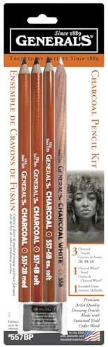 General Pencil 321742 557BP Ensemble de 4 crayons au charbon avec gomme Hauteur de 0,3 cm, largeur de 7 cm et longueur de 25 cm