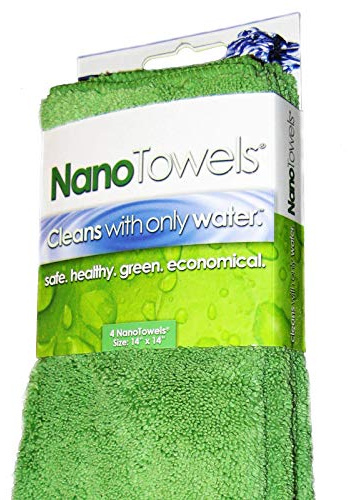 Nano Towels Cleaning Cloths - Cleans with Only Water - Wipes Away Dust, Spills & Grime Instantly Without Chemicals Paper Or Microfiber Supplies. Kitchen, Bathroom, Glass 14x14” 4-Pack Green