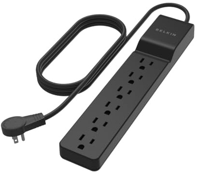 Belkin Surge Protector Power Strip with 6 AC Outlets, 6ft/1.8M Long Heavy-Duty Extension Cord, & 360-Degree Rotating AC Plug for Conference Rooms, Computer Desktops, & More - 600 Joules of Protection