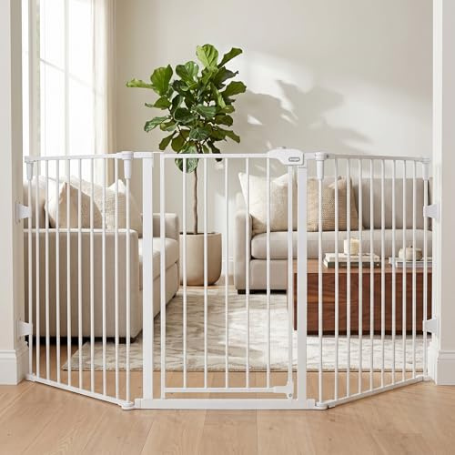 Regalo Safety 28-76” Super Wide Configurable Baby Gate for Doorways & Open Spaces, 3-Panel Wall Mounted Safety Gate with Door for Babies, Toddlers & Pets, Includes Wall Mount Hardware