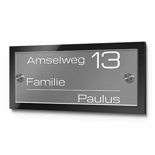 Hochwertiges Namensschild Hausnummer mit Gravur aus Acrylglas - Größen ab 21x10cm - verschiedene Motive - Türschild personalisiert für Haustür mit Namen - Haustürschild Familienschild Haus Garten