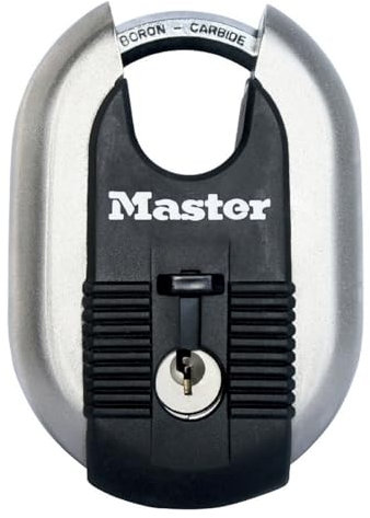 MASTER LOCK Heavy Duty Disc Padlock, Security Level 9/10, Outdoor, Keyed, Stainless Steel Titanium Reinforced, Closed Shackle