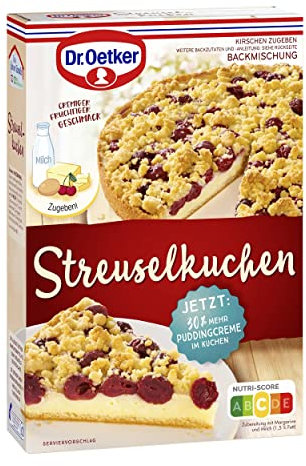 Dr. Oetker Streusel Kuchen, 8er Pack (8 x 512 g), Backmischung für Streuselkuchen mit Kirschen & Puddingcreme, gelingsichere Zubereitung, vegetarisch