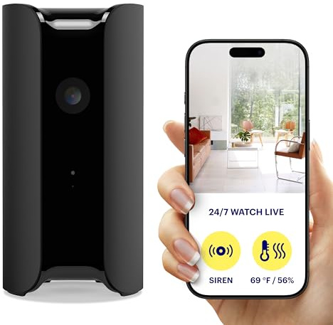 Canary Caméra de sécurité intérieure Pro, Sirène 90 DB, Veille météo, Talkie-walkie, Vision Nocturne, détection des mouvements, HD 1080p, Alexa, Google, babyphone