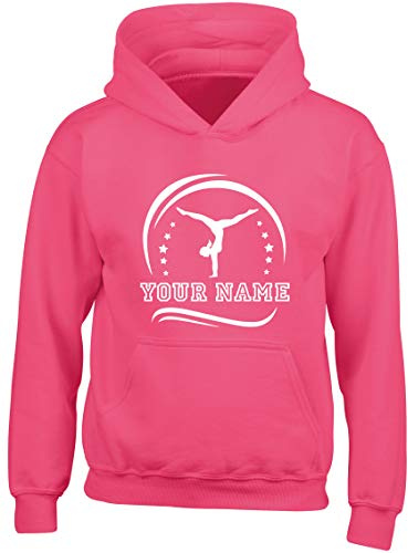 Hippowarehouse PERSONALISED Female Gymnastics Design kids unisex Hoodie hooded top Fuchsia Pink