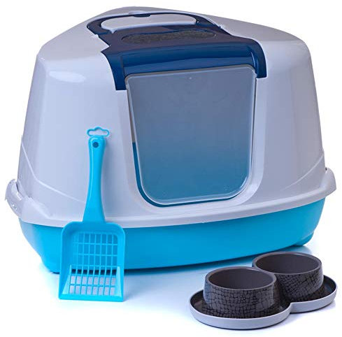 XL Katzentoilette Ecktoilette 56 x 45 cm Flip Corner blau/hellblau