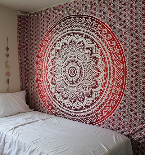 raajsee Multicolor Mandala Ombre Tapestry Wall Hanging/Indian Cotton Boho Psychedelic Hippie Throw Tapestries//Elephant Wall Decor/Yoga Mat Beach Towel Blanket/A (Pink Purple Ombre, 140x210 cms Twin)