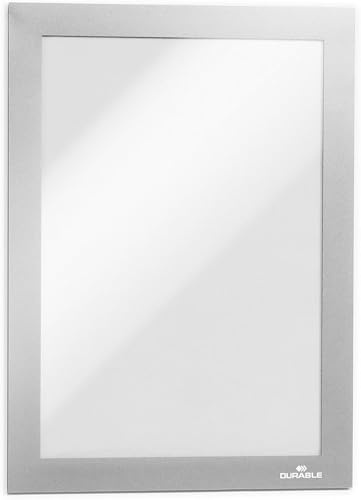 Durable Duraframe Info Frame, A5, självhäftande, 10 stycken, silver, 488123 | Magnetisk ram för släta ytor, yttermått 236 x 176 mm, kan läsas från två håll, stående och liggande, Made in Poland