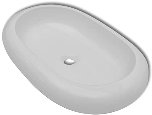 vidaXL Lavabo Baño Forma Ovalada Moderno y Lujoso de Cerámica Blanco Lavamanos