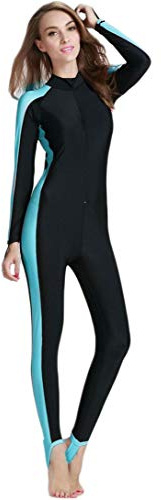 One - Piece Rash Guard Sun Protective Swimsuit for Women Blue, Long Leg Cover - Blue, M for Height 64 inch - 66 inch
