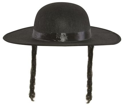 P'TIT Clown re91041 - Chapeau imitation Rabbi Jacob adulte noir, avec cheveux (papillotes)