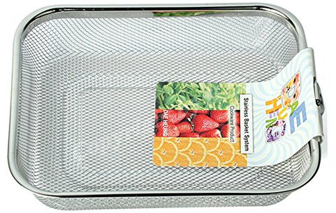 DAEHEUNG Stainless Rectangle Basket Stainless Steel Rectangle Mesh L11×D8.6×H2(Inch) Sink Basket Vegetable Fruit Colander Strainer Kitchen Tools 1Pcs
