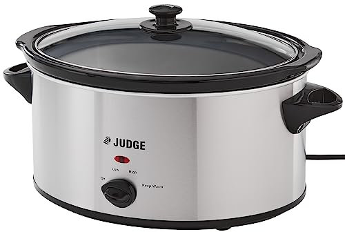 Judge Oval Slow Cooker 5.5L with Removable Ceramic Pot and 3 Heat Settings 25cm x 29cm x 34cm 250W