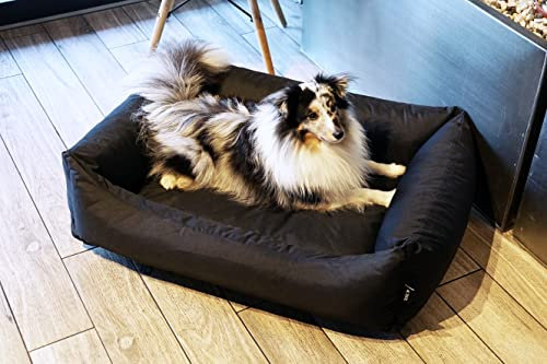4L Textil Koko Wasserabweisendes Hundebett große Hunde Hundekorb Bezug abnehmbar und waschbar Hundekissen Hundekörbchen Schwarz (100x80 cm, Schwarz)