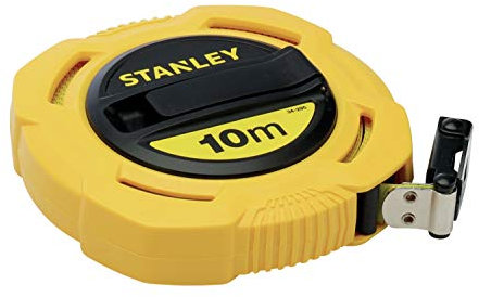 STANLEY Flexómetro, Resistente cinta de fibra de vidrio de 10m x 12,7 mm, precisión, alimentación manual, para construcción y proyectos de bricolaje, 0-34-295