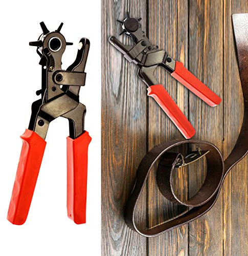 Pinza perforatrice per cinture in pelle e tessuti – Pinza affilata facile da usare – Pinza perforatrice con traduzione a leva – 6 fischietti intercambiabili (2 – 4,5 mm)