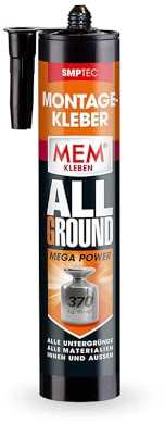 MEM Montage-Kleber Allground Mega Power, Wasser- und UV- beständig, Hohe Anfangshaftung und megastarke Endfestigkeit, Für fast alle Untergründe, Lösemittelfrei, 450 g Kartusche, Weiß