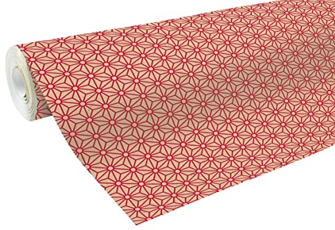 Clairefontaine 223802C - Une Bobine De Papier Kraft Brut Recyclé - Dimensions : 50mx70 cm - 70g - Motif : Géométrique Rouge - Papier Recyclé, Idéal pour Emballage Cadeaux, DIY, Loisirs Créatifs