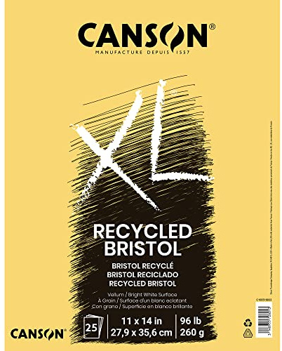 Canson XL Series Recycled Bristol Pad, Foldover, 11x14 inches, 25 Sheets - Artist Paper for Students, Marker, Pen, Ink, Pencil