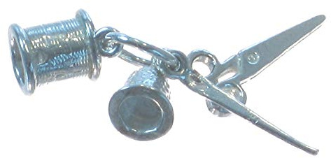 Set da cucito ciondolo in argento sterling .925 Forbici per aghi con rocchetto ditale
