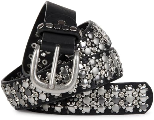 styleBREAKER Damen Nietengürtel Strass Vintage 3.3cm, 100cm,Schwarz