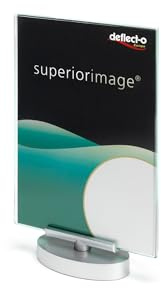 Deflecto Tischaufsteller Classic drehbar, gerade, A5, Hochformat, 153 x 235 x 59 mm, glasklar, doppelseitige Präsentation, silberfarbene Basis, Menükartenhalter, Werbeaufsteller